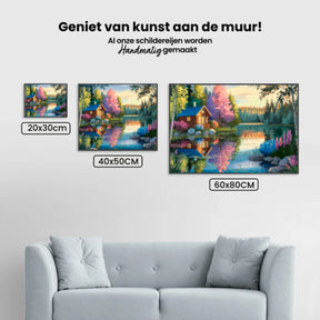 Diamantmaleri - Stille hytte ved søen