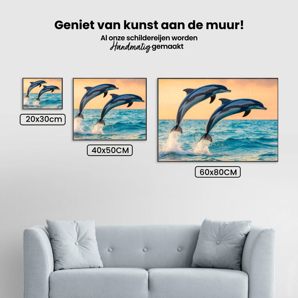 Diamantmaleri - Yndefuld delfinduo springer op af havet V1