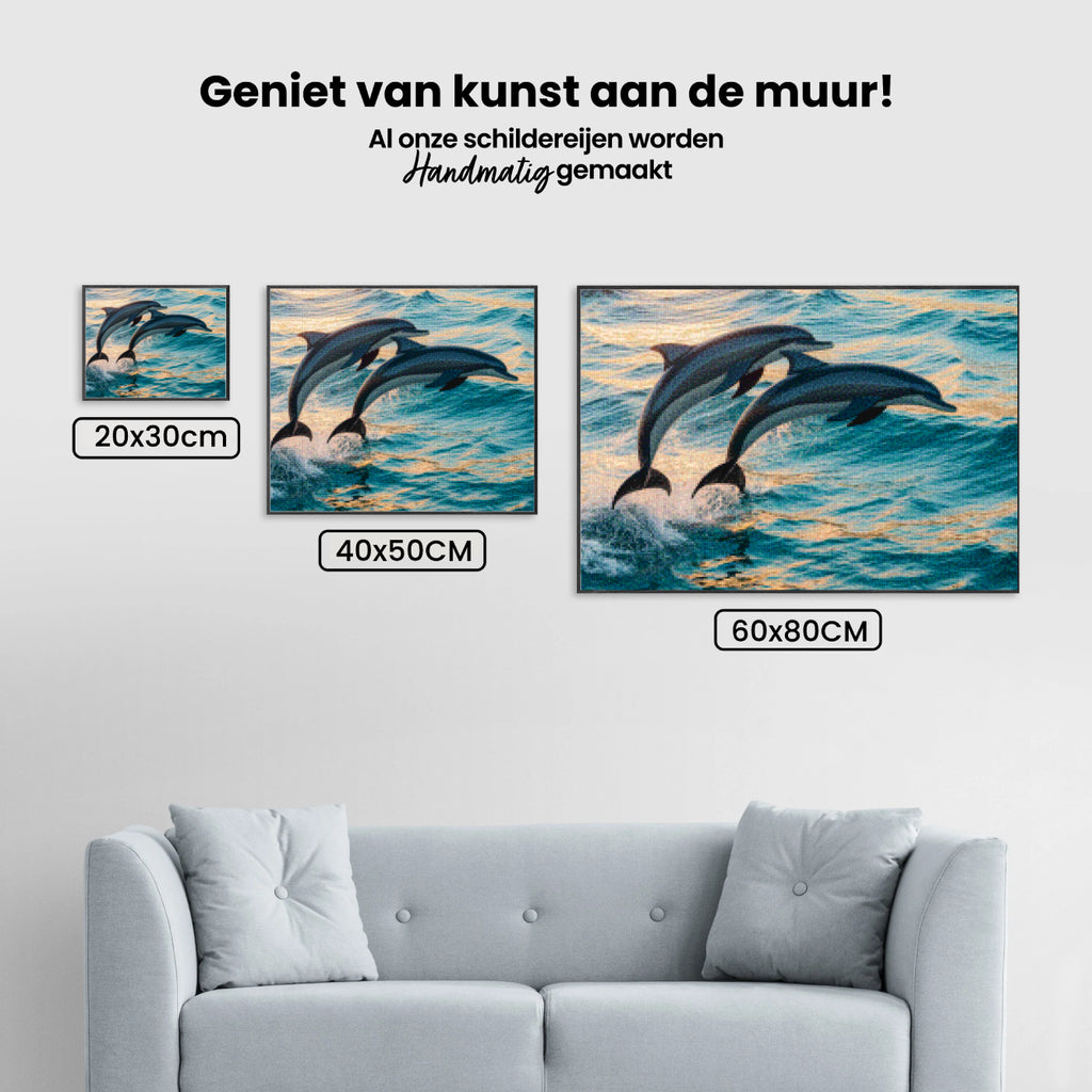 Diamantmaleri - Yndefuld delfinduo springer op af havet V2