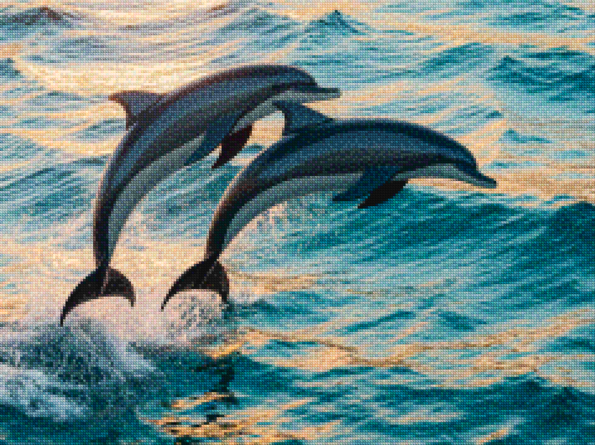 Diamantmaleri - Yndefuld delfinduo springer op af havet V2