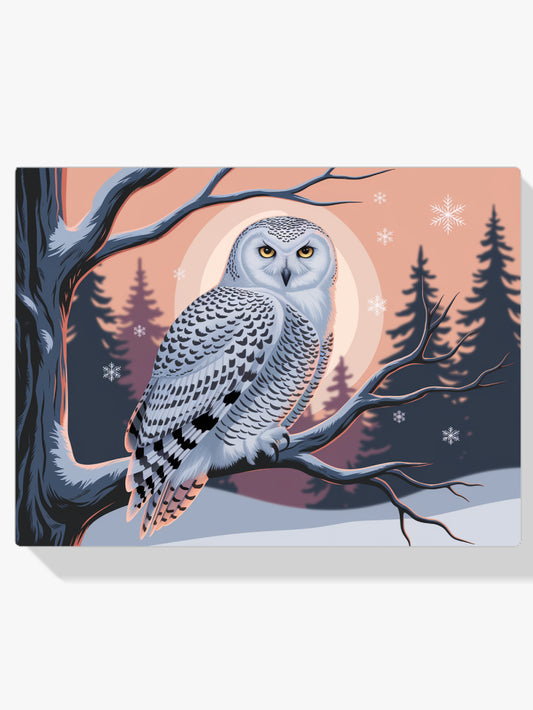 Diamantmaleri - Sneugle med gennemtrængende gule øjne