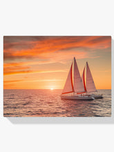 Diamantmaleri - Fyldig solnedgang over havet med sejlbåde