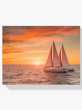Diamantmaleri - Fyldig solnedgang over havet med sejlbåde