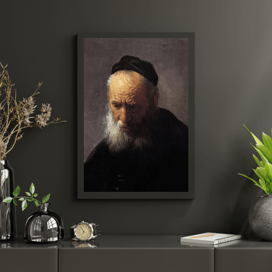 Diamantmaleri Hoved af en gammel mand med kasket, af Rembrandt - SEOS Shop