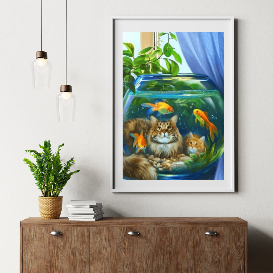 Diamantmaling Kat med Fisk - SEOS Shop ®