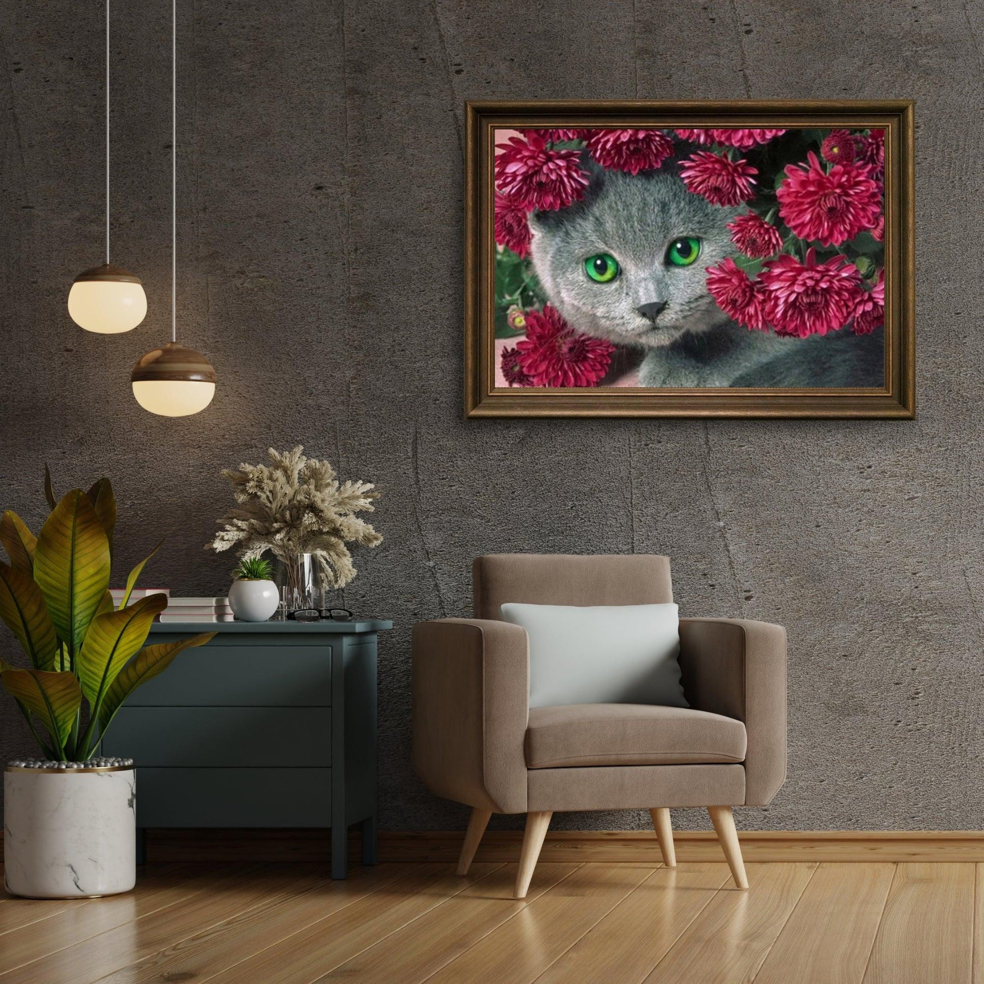 Diamantmaling Kat med Blomster - SEOS Shop ®