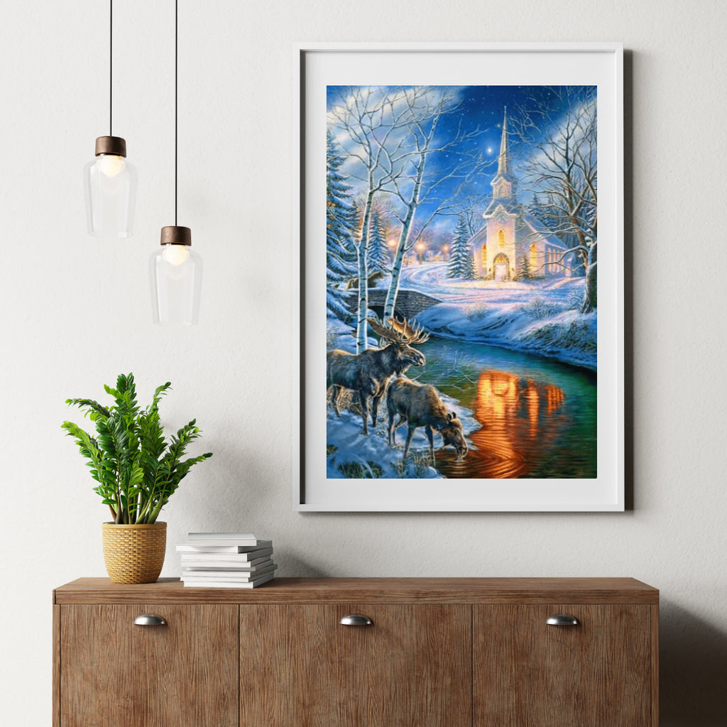 Diamantmaling Julekirke og Hjort - SEOS Shop ®