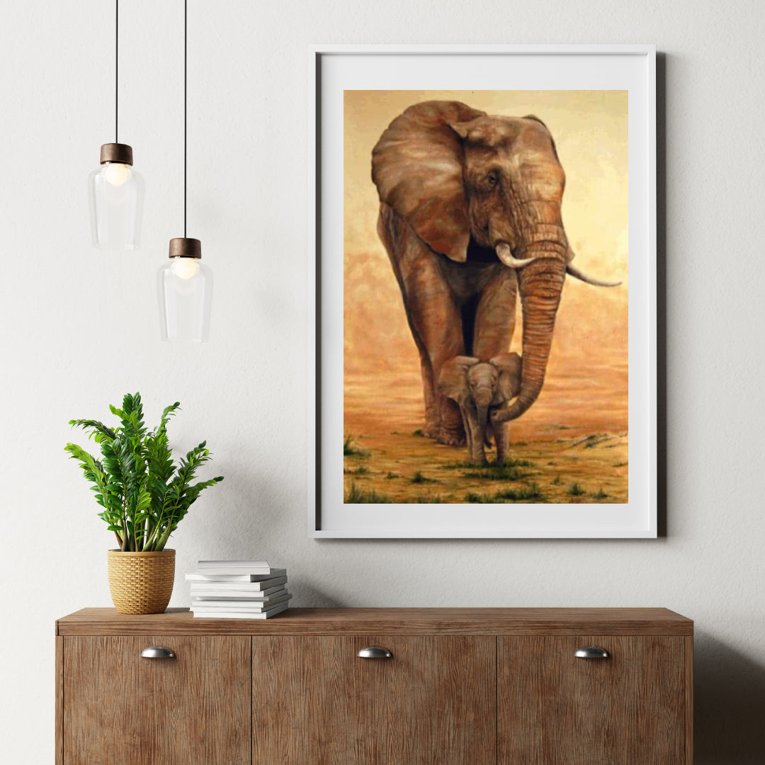 Diamantmaling Elefant med kalv på savannen - SEOS Shop ®