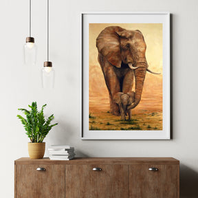 Diamantmaling Elefant med kalv på savannen - SEOS Shop ®