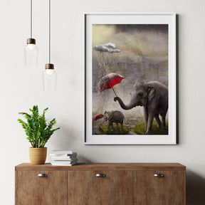 Diamantmaling Elefant med Rød Paraply - SEOS Shop ®