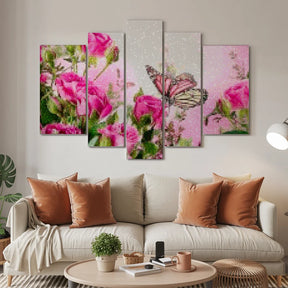 Diamantmaling Sommerfugl med lyserøde blomster, 5-panel - SEOS Shop ®