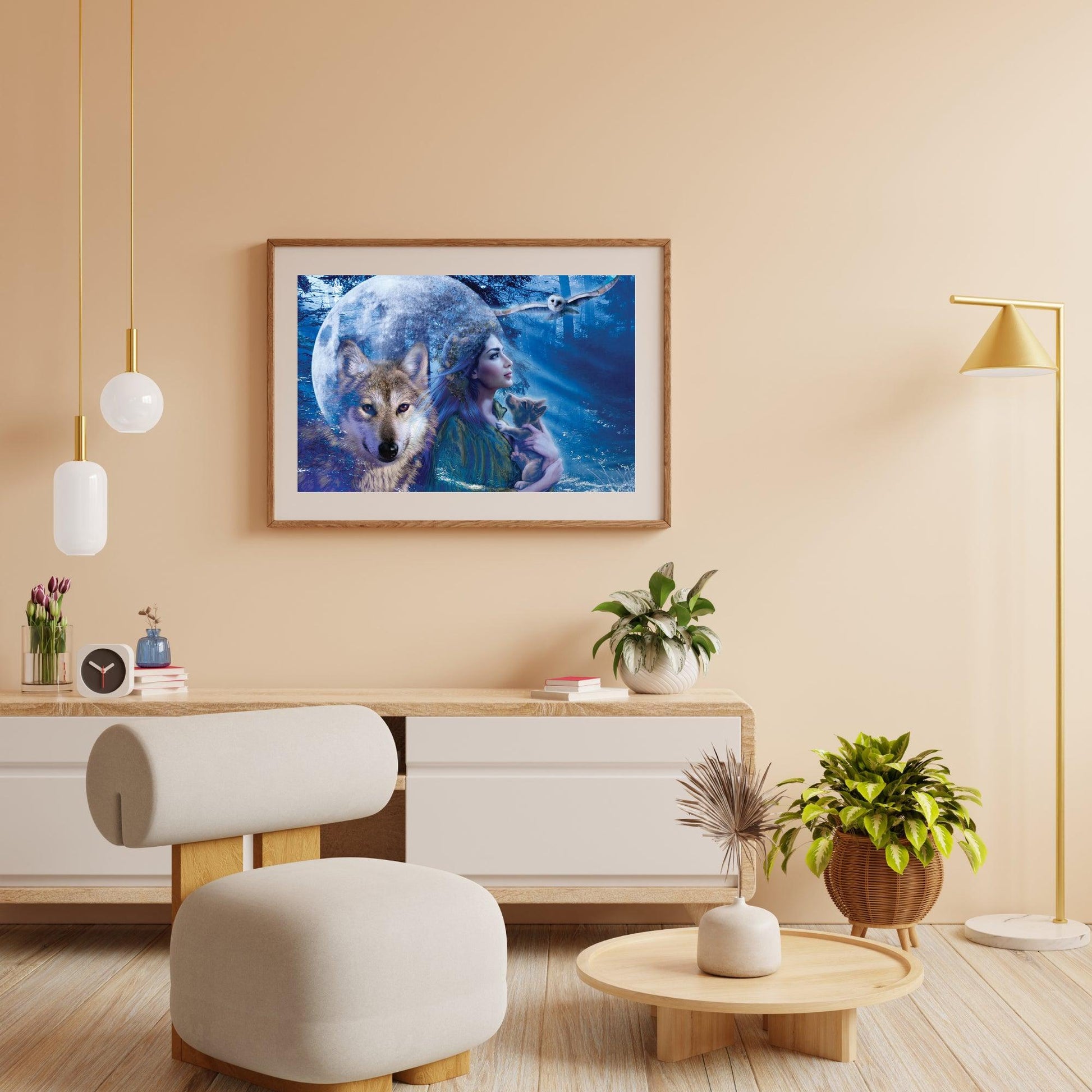 Diamantmaling Kvinde med Ulv og Ugle - SEOS Shop®