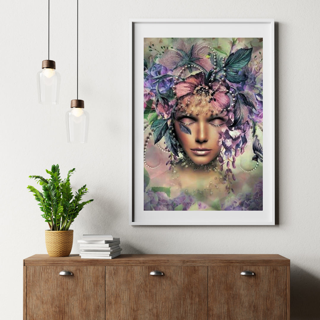 Diamantmaleri Kvinder med blomst og fugl - SEOS Shop ®