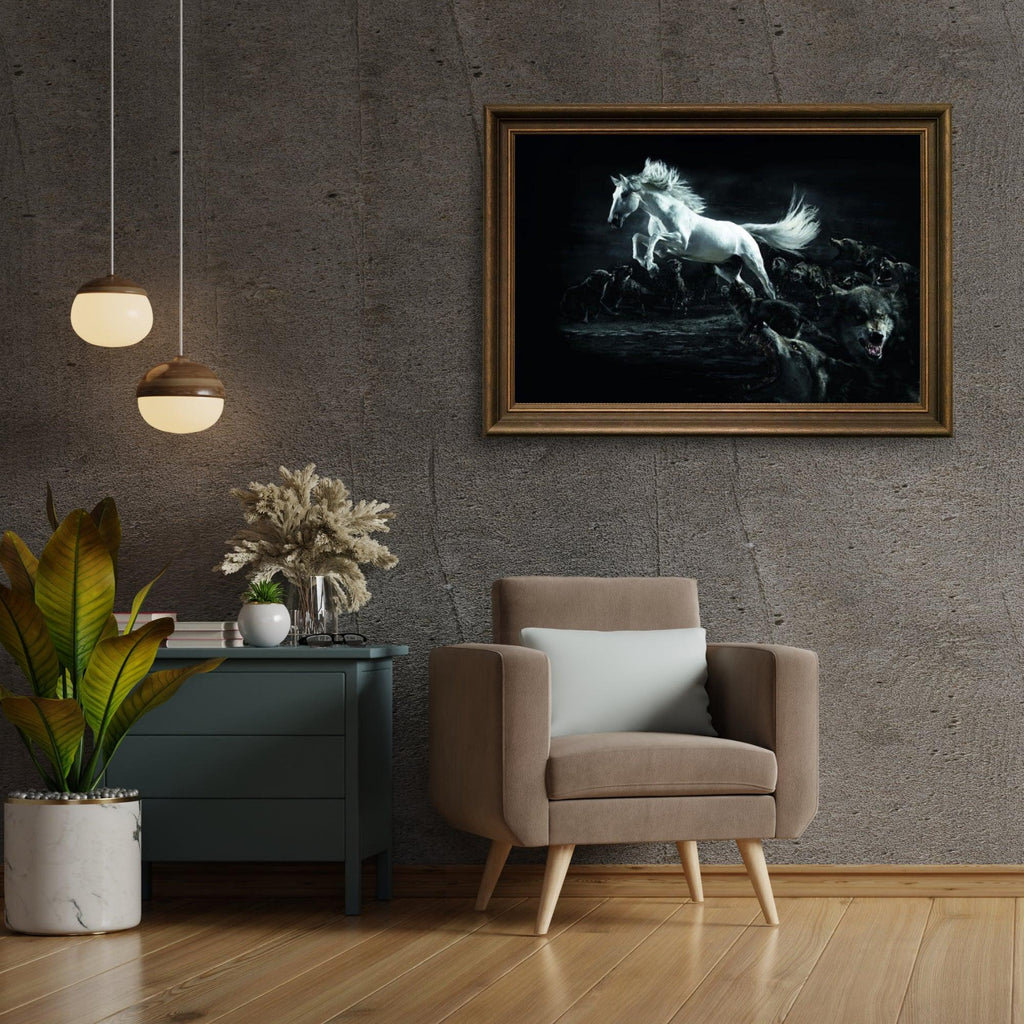 Diamantmaleri Hvid Hest og Ulve - SEOS Shop ®