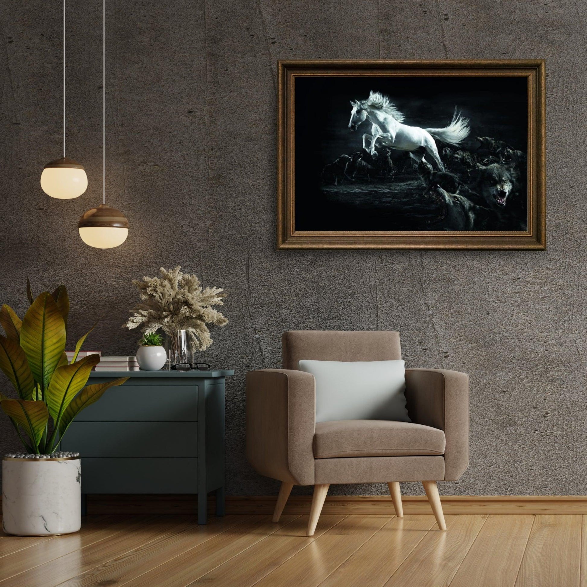 Diamantmaleri Hvid Hest og Ulve - SEOS Shop ®