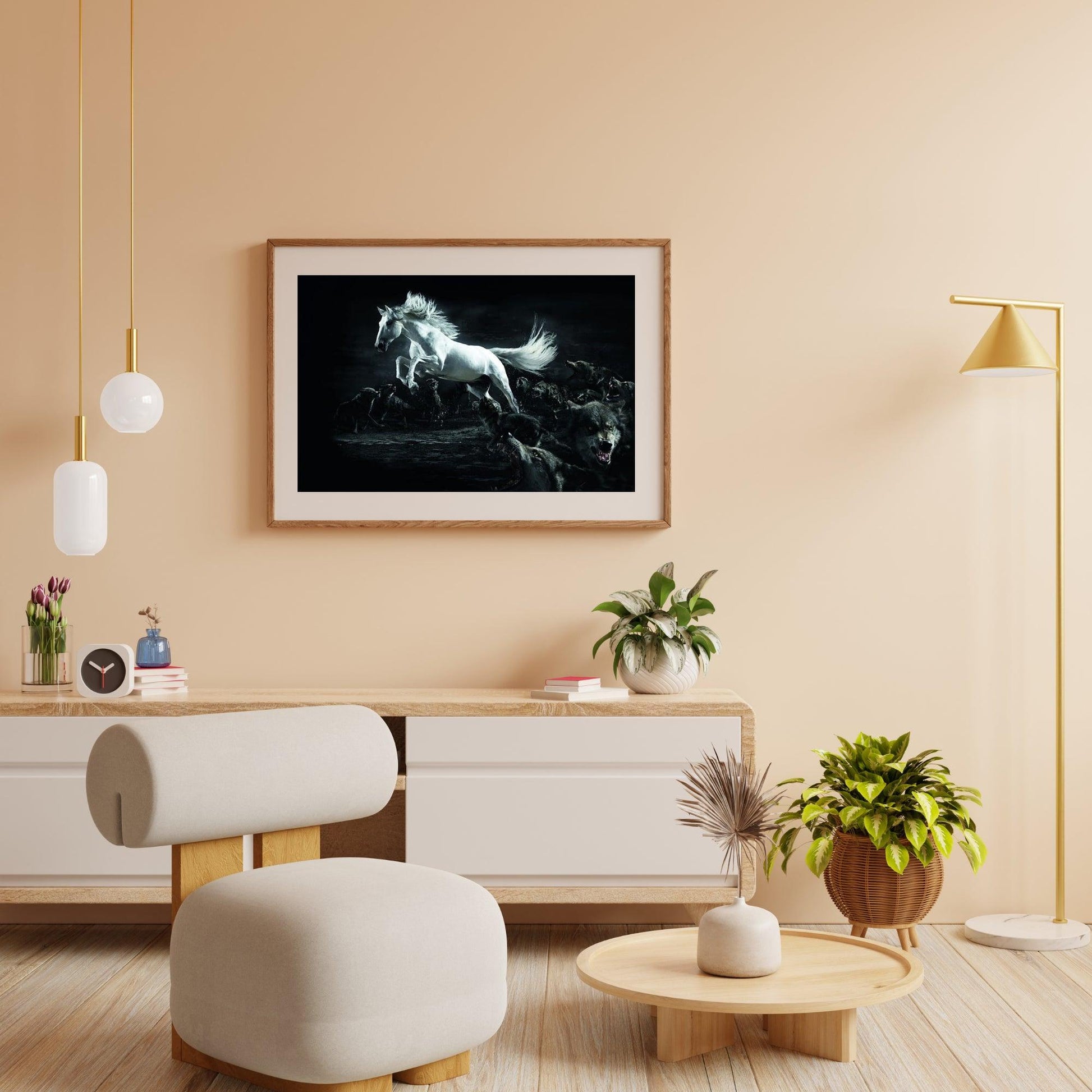 Diamantmaleri Hvid Hest og Ulve - SEOS Shop ®