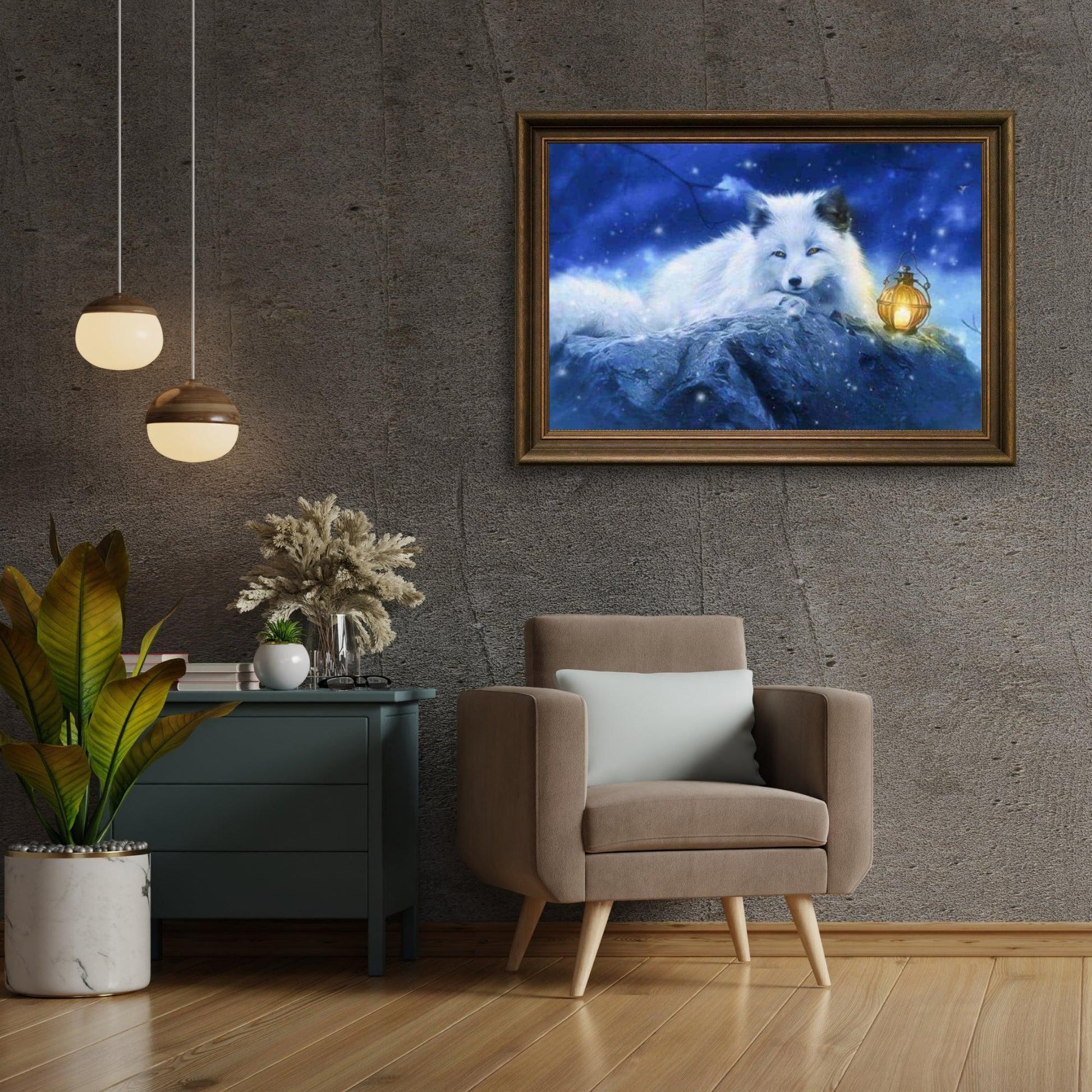 Diamantmaleri Hvid Ræv med Lampe – SEOS Shop ®