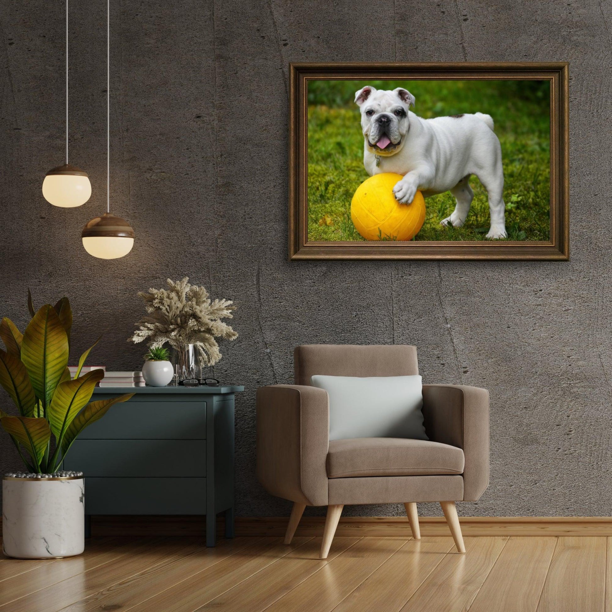 Diamantmaling Hvid bulldog med bold - SEOS Shop ®