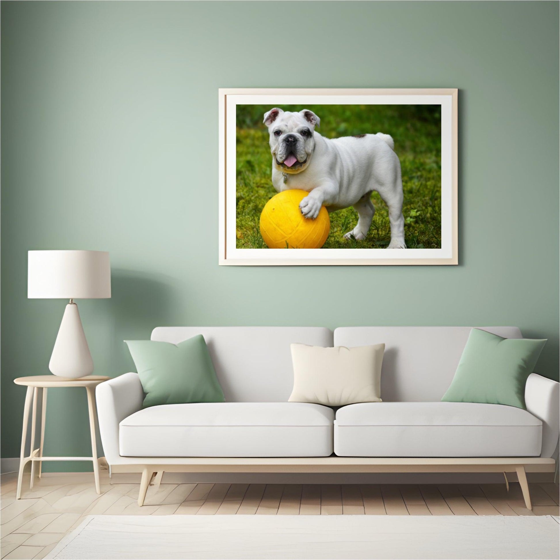 Diamantmaling Hvid bulldog med bold - SEOS Shop ®