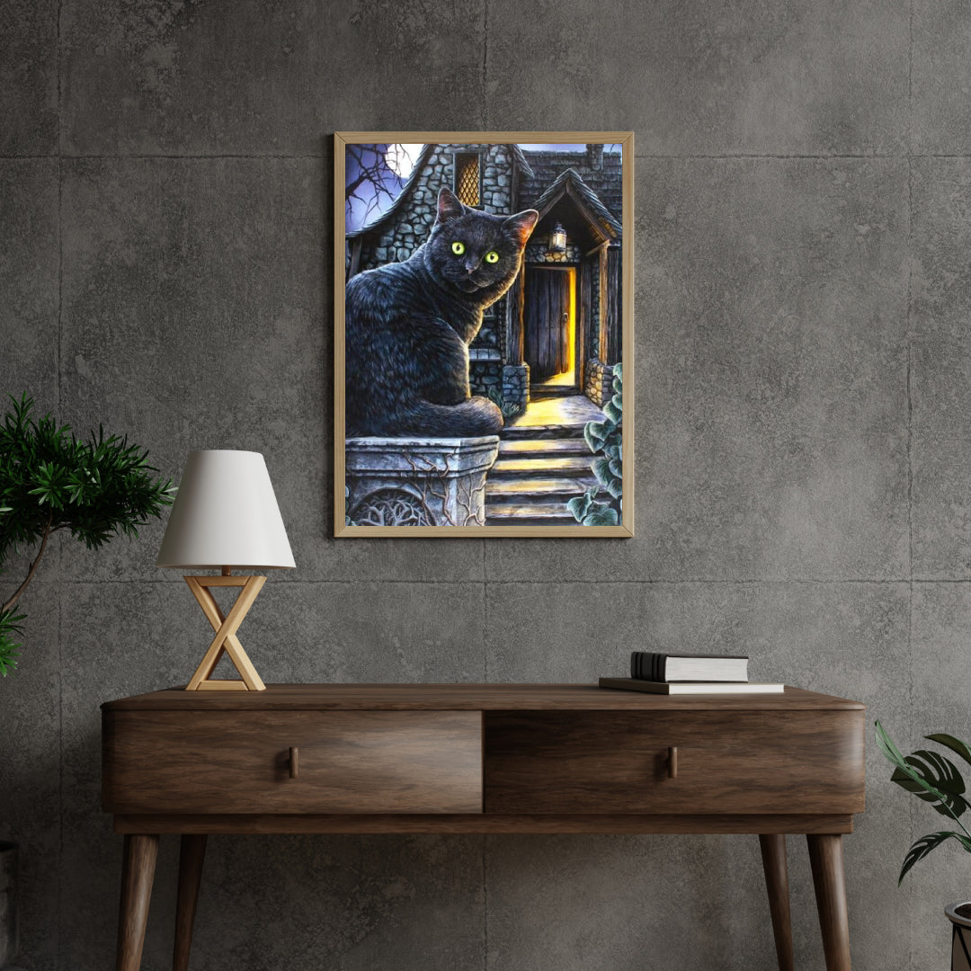 Diamantmaling Sort Kat med Grønne Øjne - SEOS Shop ®