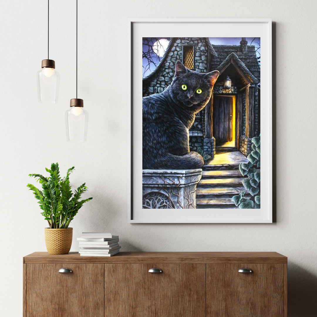 Diamantmaling Sort Kat med Grønne Øjne - SEOS Shop ®