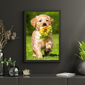Diamantmaling Labrador hvalp med blomst - Komplet - SEOS Shop®