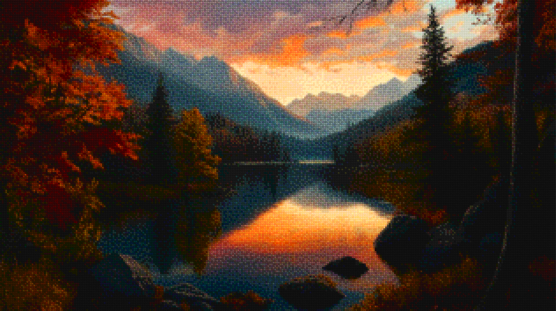 Diamantmaleri - Gylden Solnedgang Sø