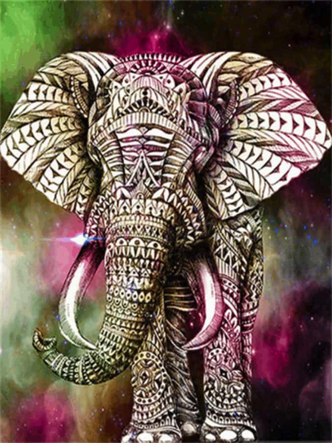 Diamantmaleri Elefant Grøn Lyserød - SEOS Shop ®