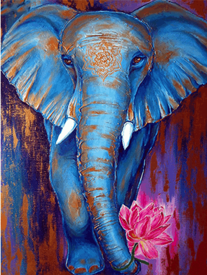 Diamantmaling Elefant med en lyserød lotus - SEOS Shop ®
